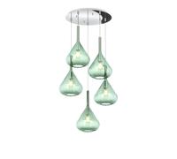 Sospensione Contemp Tonda Kona Metallo Cromo Vetro Verde 5 Luci E27