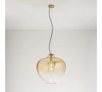 Sospensione vetro e metallo ambra specchiato sfumato e ottone brunito Big bowl 1 luce attacco E27