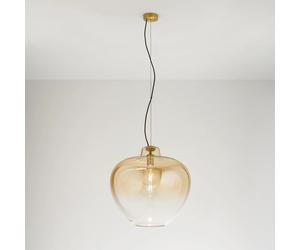 Sospensione Contemporanea Big Bowl Metallo Ottone Vetro Ambra 1 Luce E27