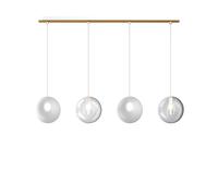 Sospensione Contemporanea Eclipse Metallo Ottone Sat Vetro Bianco Fog 4 Luci G9