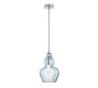 Sospensione Contemporanea Eustoma Metallo Nichel 1 Luce Diffusore Vetro Blu