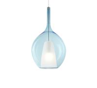 Sospensione Contemporanea Kalique Vetro Azzurro Bianco E Cromo 1 Luce E27 H53Cm