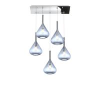Sospensione Contemporanea Kona Metallo Cromo Vetro Blu 5 Luci E27 [EEK: A++]