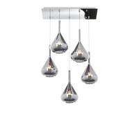 SOSPENSIONE CROMO 5 LUCI RETTANGOLARE VETRI FUME 1177CR-S5 R-FU