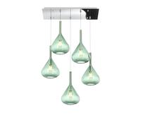 Sospensione Contemporanea Kona Metallo Cromo Vetro Verde 5 Luci E27 [EEK: A++]