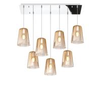 Sospensione Contemporanea Rett. Shaded Metallo Ambra Vetro Cromo 7 Luci E27