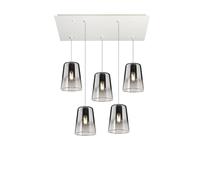 Sospensione Contemporanea Rett. Shaded Metallo Bianco Vetro Cromo 5 Luci E27