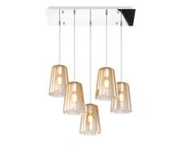 Sospensione Contemporanea Rett. Shaded Metallo Cromo Vetro Ambra 5 Luci E27