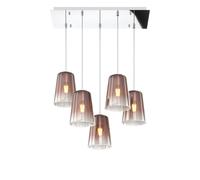 Sospensione Contemporanea Rett. Shaded Metallo Cromo Vetro Rame 5 Luci E27
