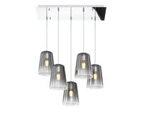 Sospensione Contemporanea Rett. Shaded Metallo E Vetro Cromo 5 Luci E27
