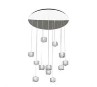 Sospensione Contemporanea Rubik Metallo Cromo Diffusore Cristallo 12 Luci G9