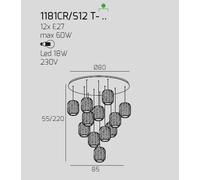 SOSPENSIONE CROMO 12 LUCI TONDA VETRI 6X TR + 6X BF 1181CR-S12 T-BT
