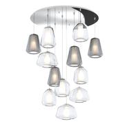 Sospensione Contemp Tonda Double Skin Metallo Cromo Vetro Mix Trasp Fumè 12 Luci