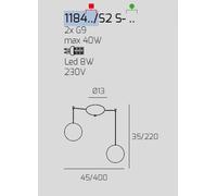 SOSPENSIONE CROMO 2 LUCI SPOSTABILE VETRI 1X FU + 1X BR 1184CR-S2 S-FB