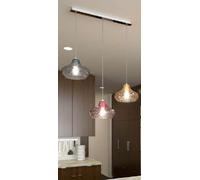 SOSPENSIONE CROMO 3 LUCI RETTANGOLARE VETRI (1 X PICCOLO RU + 1 X PICCOLO ZA + 1 X PICCOLO AM) 1191CR-S3 RP-MC