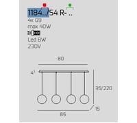 SOSPENSIONE CROMO 4 LUCI RETTANGOLARE VETRI ORO 1184CR-S4 R-OR
