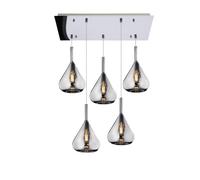 SOSPENSIONE CROMO 5 LUCI RETTANGOLARE VETRI FUME 1177CR-S5 R-FU