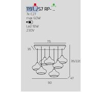 SOSPENSIONE CROMO 7 LUCI RETTANGOLARE VETRI (3 X PICCOLO AM + 2 X PICCOLO RU + 2 X PICCOLO ZA) 1191CR-S7 RP-MC