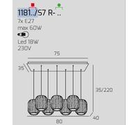 SOSPENSIONE CROMO 7 LUCI RETTANGOLARE VETRI 3X TR + 4X AM 1181CR-S7 R-TA
