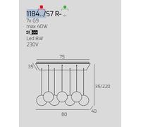 SOSPENSIONE CROMO 7 LUCI RETTANGOLARE VETRI 3X TR + 4X FU 1184CR-S7 R-TF