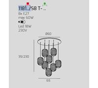 SOSPENSIONE CROMO 8 LUCI TONDA VETRI BLU 1181CR-S8 T-BL