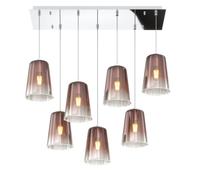 Sospensione Contemporanea Rett. Shaded Metallo Cromo Vetro Rame 7 Luci E27