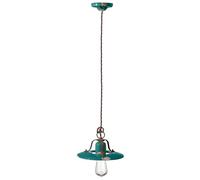 Lampadario Vintage Country Ferro E Ceramica Verde 1 Luce E27 25Cm