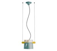 Sospensione Decò Yakitori Ceramica Crema Azzurro Metallo Giallo 1 Luce E27