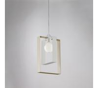 Sospensione Duplo in ferro laccata bianco e tortora 1 luce, altezza 40 Cm, Cavo allungabile fino a 110 Cm, larghezza 25 Cm Bianco