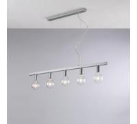 Sospensione Fabian H.18 - MAX 148 - L.101 X 5 cm, Argento, in Ferro Laccato Bianco e Argento, 5xE27 - 55 Watt Max