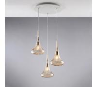 Sospensione in ferro con vetri ambra pyrex 3 luci Nemesi