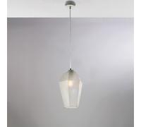 Sospensione in ferro laccato bianco con cavo elettrico regolabile e diffusore in vetro soffiato trasparente con decoro in rilievo 1 luce