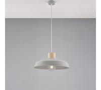 Sospensione in ferro laccato grigio con diffusore in cemento diametro 40 e legno con cavo elettrico regolabile 1 luce