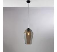 Sospensione in ferro laccato nero con cavo elettrico regolabile e diffusore in vetro soffiato grigio specchiato con decoro in rilievo 1 luce