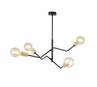 Sospensione Industrial 4 Luci Temi In Acciaio Nero E Oro Bracci Regolabili