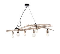 Sospensione Industrial-Minimal Driftwood Legno Marrone 6 Luci E27