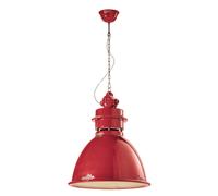 Lampadario Industrial Ferro E Ceramica Vintage Rosso 1 Luce E27 50Cm