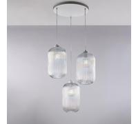 Sospensione Krizia in Ferro Laccato Bianco, H.41 - MAX 141 - Ø47 cm, Trasparente, 3 Luci E27 - 55 Watt Max