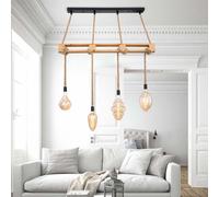 Sospensione Lampada Sala Pranzo Wood 4 Fiamma Fascio Corda Canapa E27 Natura [EEK: Non valutato]