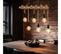 Sospensione Lampada Wood Sala Pranzo Fascio 6x E27 Corda Canapa Höhenverstellbar [EEK: Non valutato]