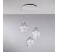 Sospensione Maya Ø47xH35-135 cm, Trasparente, Ferro Laccato e Vetro Soffiato, 3 Luci E27 - 55W Max