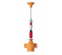 Sospensione Media Tonda Vintage Decò Lariat Ceramica Giallo 1 Luce E27