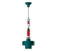 Sospensione Media Tonda Vintage Decò Lariat Ceramica Verde Petrolio 1 Luce E27