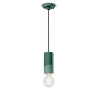 Sospensione Media Vintage Decò Pi Ceramica Verde Bottiglia 1 Luce E27