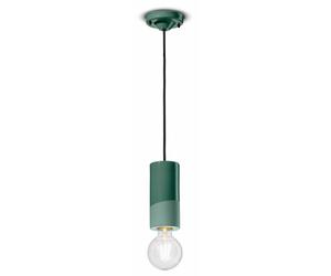Sospensione Media Vintage Decò Pi Ceramica Verde Bottiglia 1 Luce E27