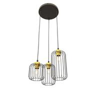 Sospensione Minimal Industrial Donar 3 Luci Tonda Nera E Oro