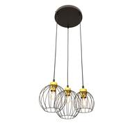 Sospensione Minimal Industrial Euryphaessa 3 Luci Tonda Nera E Oro