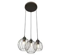 Sospensione Minimal Industrial Euryphaessa 3 Luci Tonda Nera