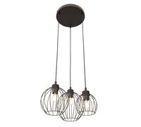 Sospensione Minimal Industrial Hathor 3 Luci Tonda Nera