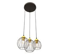 Sospensione Minimal Industrial Hathor 3 Luci Tonda Nera E Oro